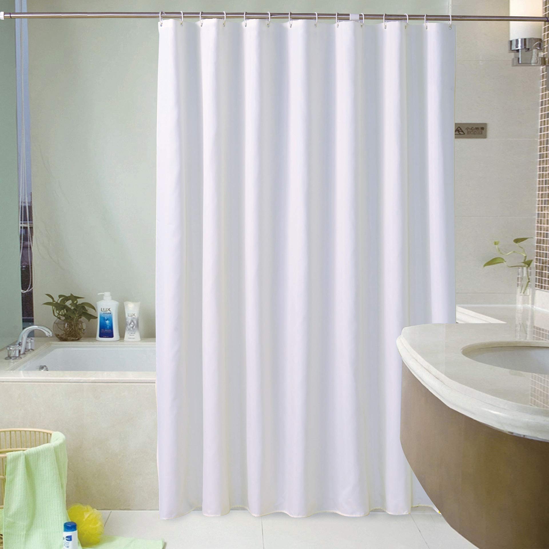 GONOVE White Waterproof Polyester Shower Curtain - 280x200cm Weighted Hem