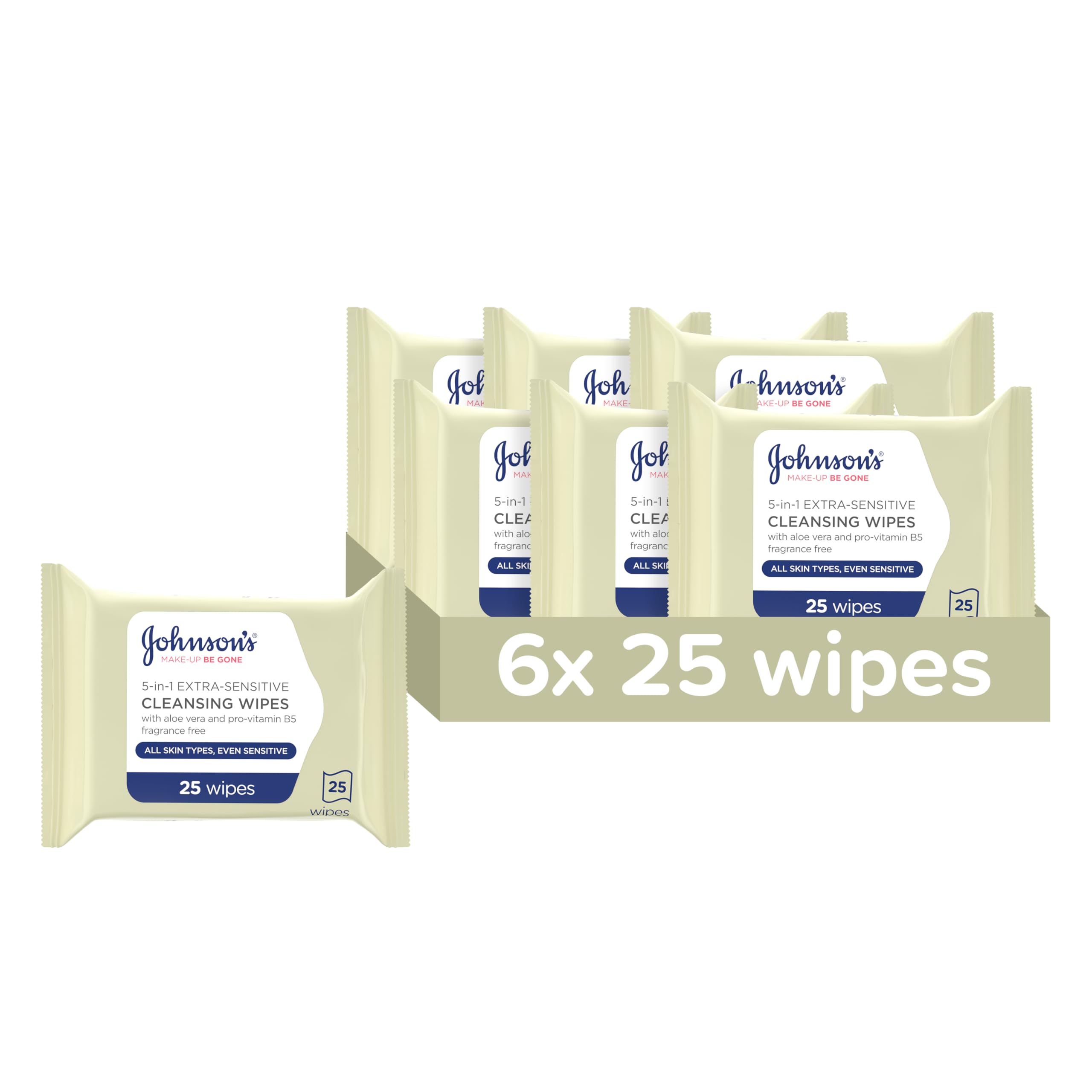 Johnson's Extra-Sensitive Makeup Remover Wipes - 6 Packs x 25 Wipes