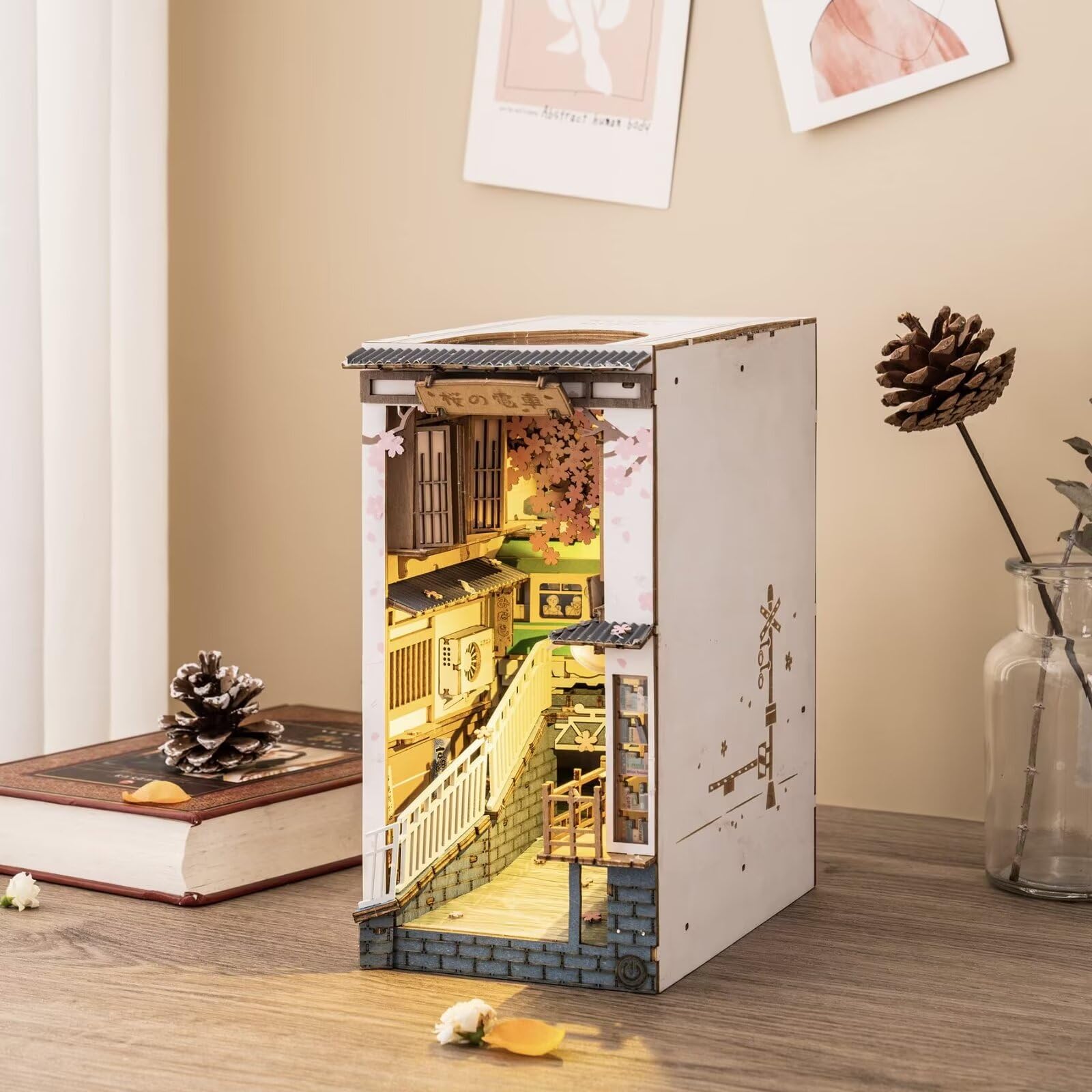 Rolife Sakura Densya Book Nook Kit – DIY 3D Wooden Puzzle with LED Light