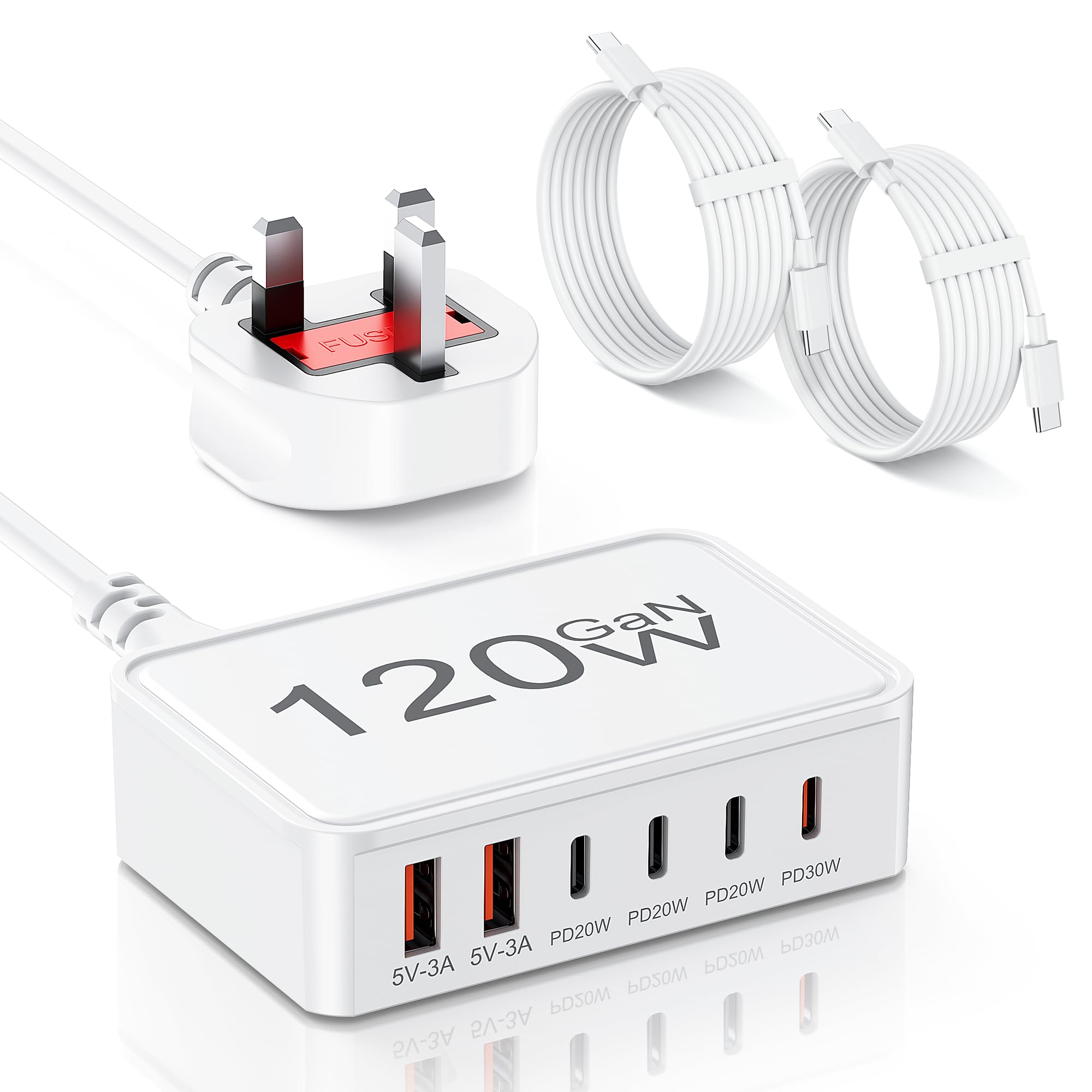 120W GaN 6-Port USB C Charging Station for iPhone