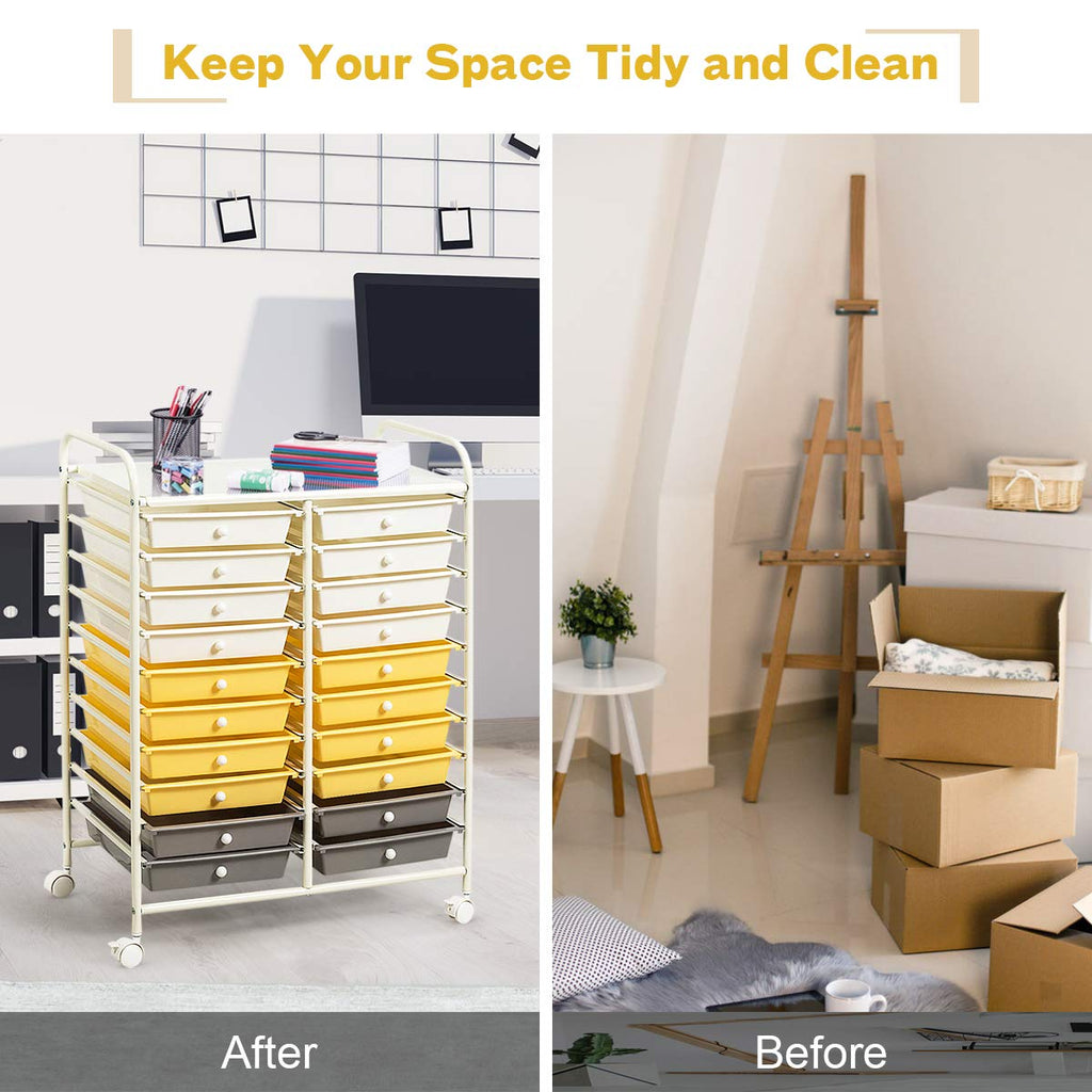 GiantexUK 20 Drawers Storage Trolley Yellow