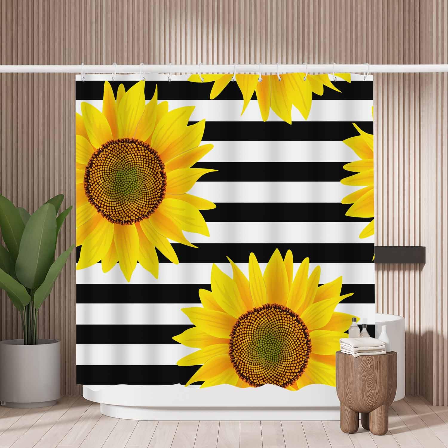 Woutay Yellow Sunflower Shower Curtain | Mold Resistant Polyester – 180x180cm