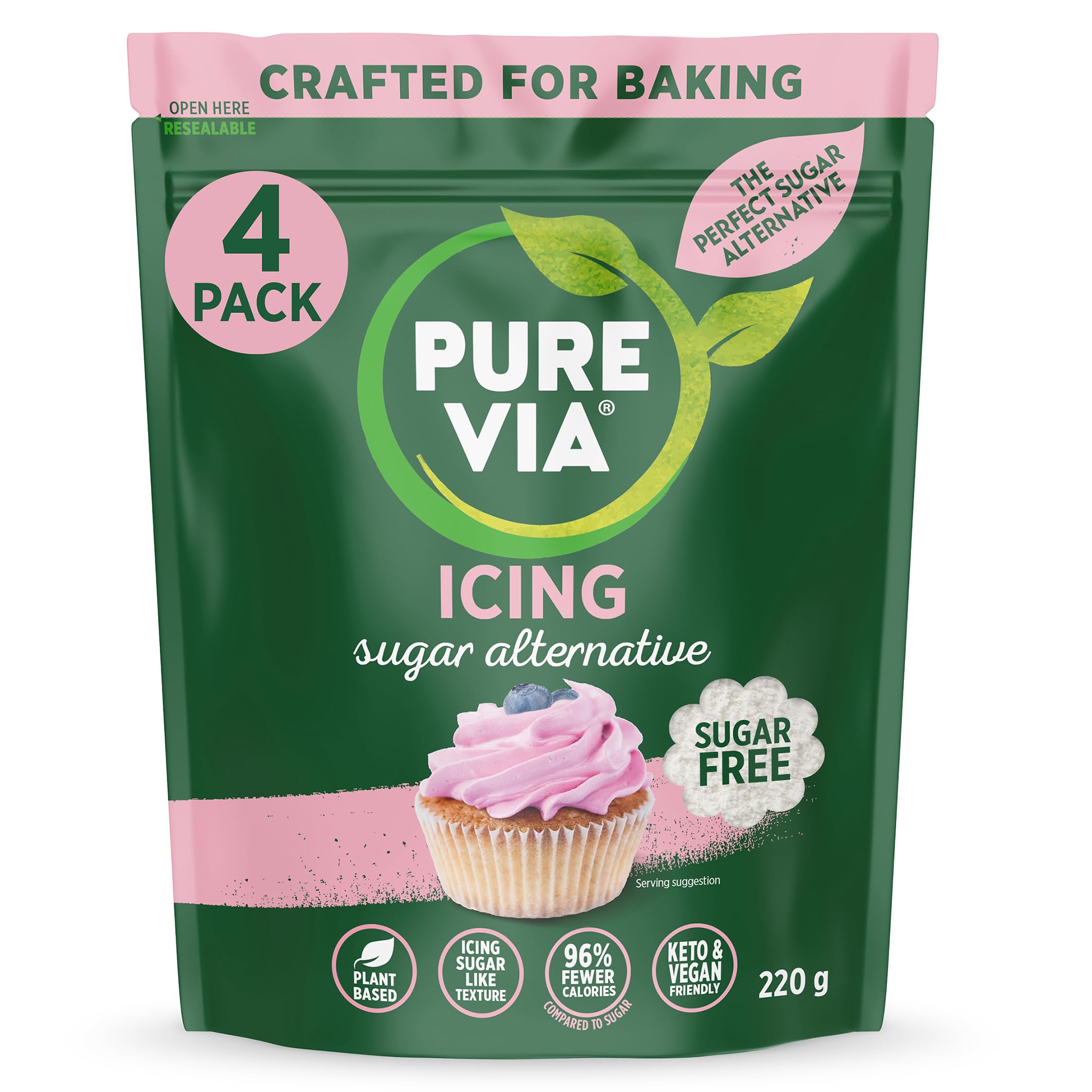 Pure Via Icing Sugar Alternative | Keto & Vegan Sweetener | 220g (4 Pack)
