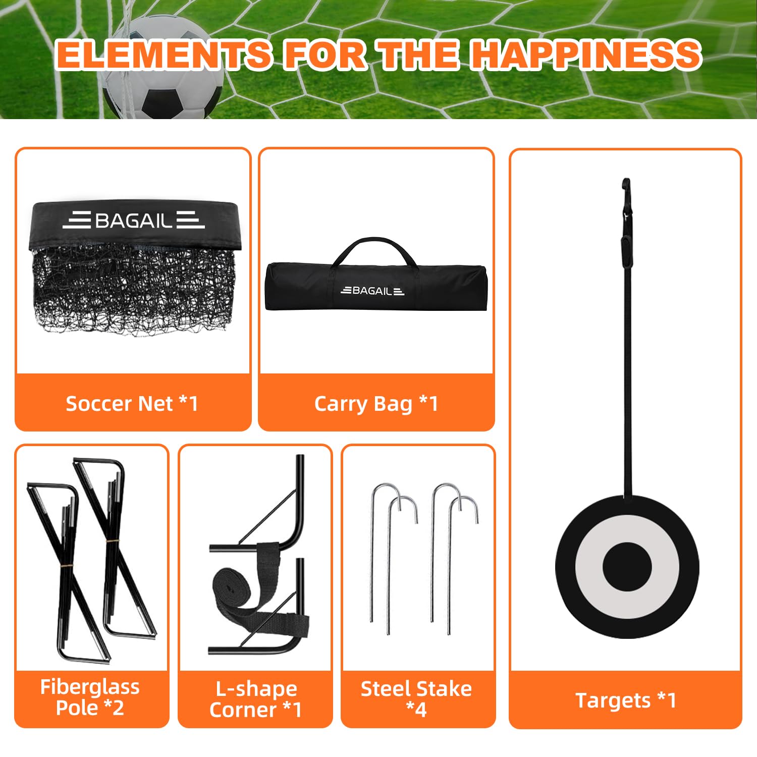 BAGAIL Pop Up Football Goal | Portable Soccer Net with Target & Carry Bag