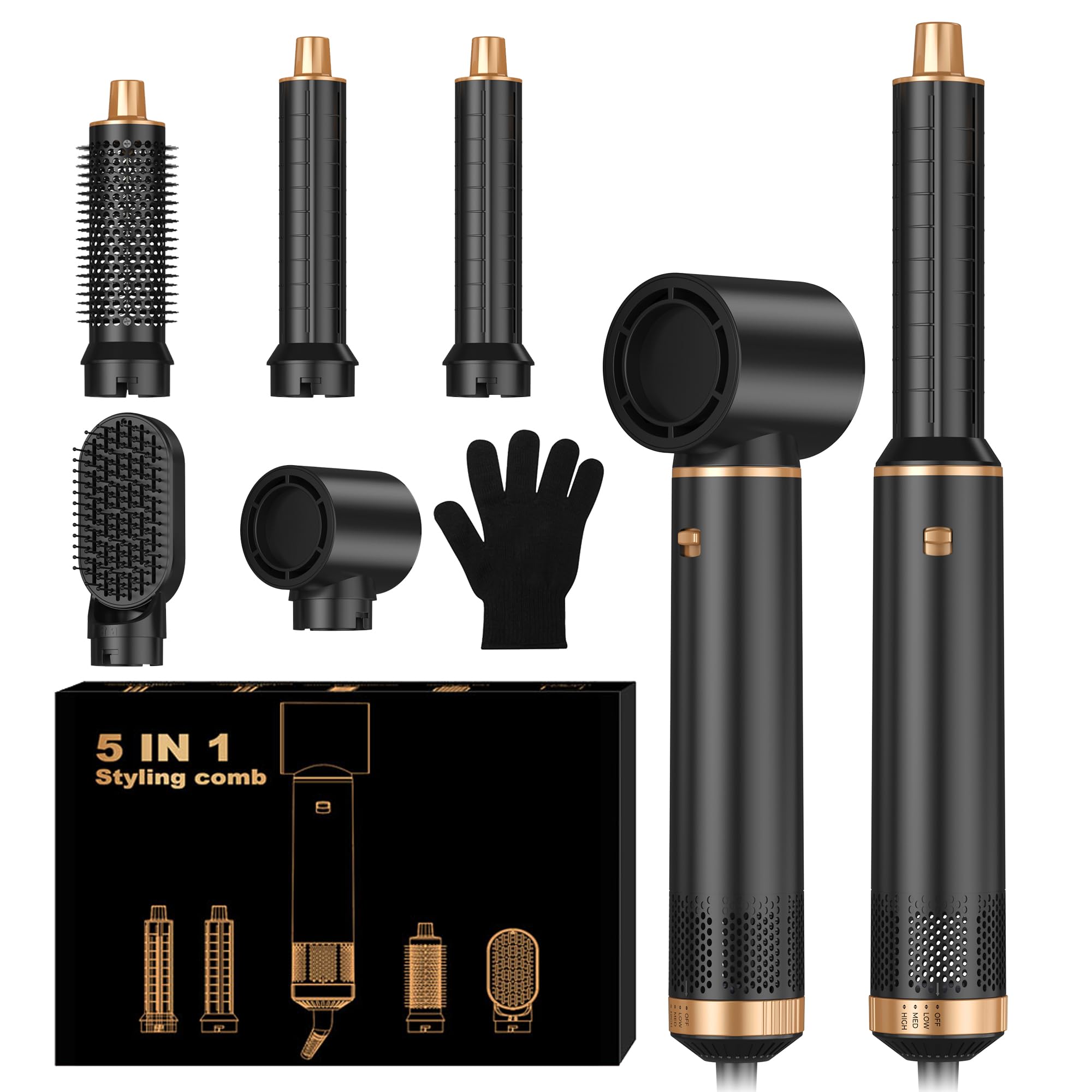 5-in-1 Hair Styler – 1000W Ionic Hot Air Brush & Auto Curler