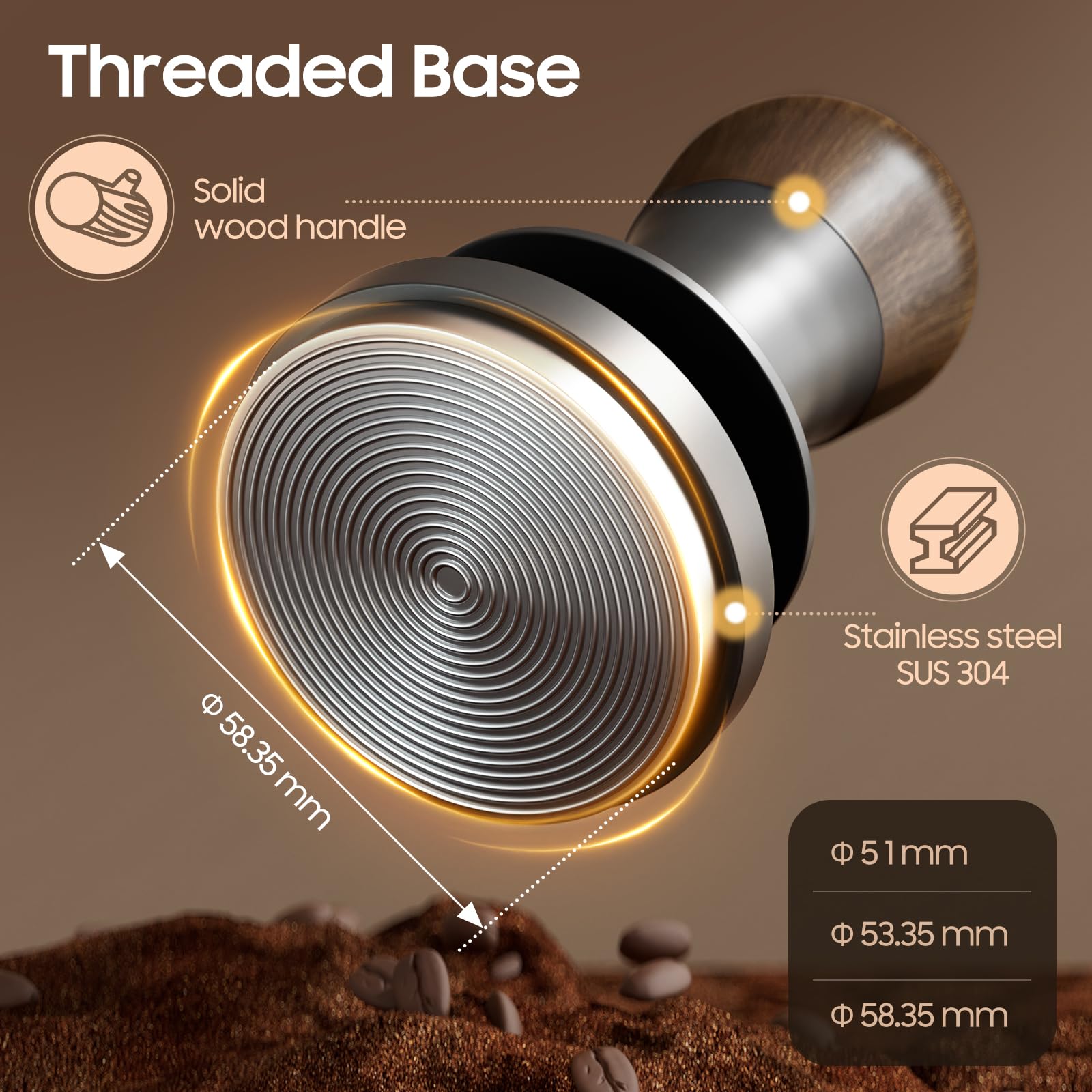 MHW-3BOMBER 58mm Calibrated Espresso Tamper - 30lb Sound Feedback