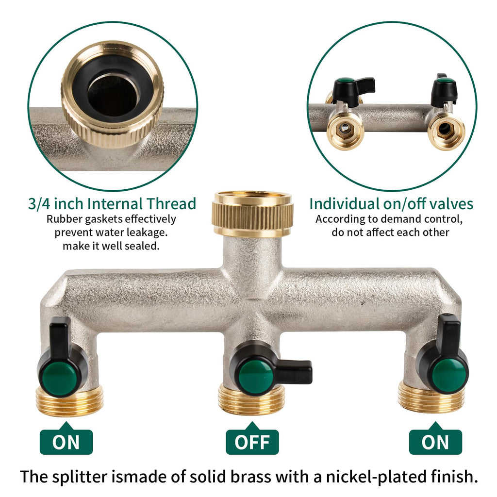 Tesmotor 4-Way Brass Garden Hose Tap Splitter | 3/4 Inch Heavy-Duty Valve