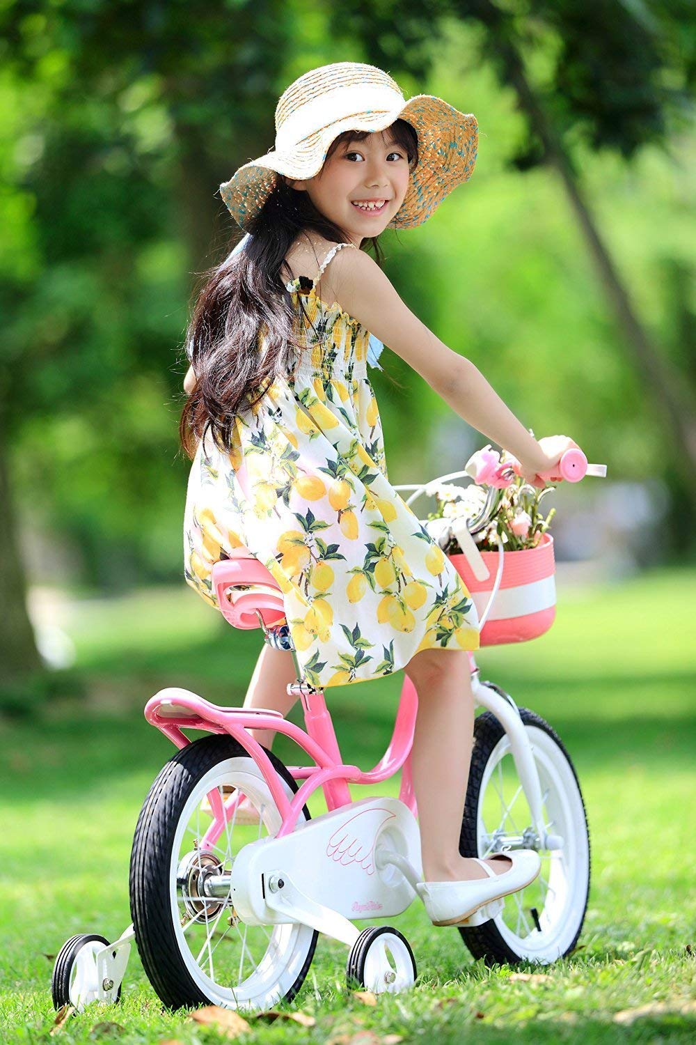 RoyalBaby Swan Girls Kids Bicycle with Stabilisers, Pink, 12-Inch