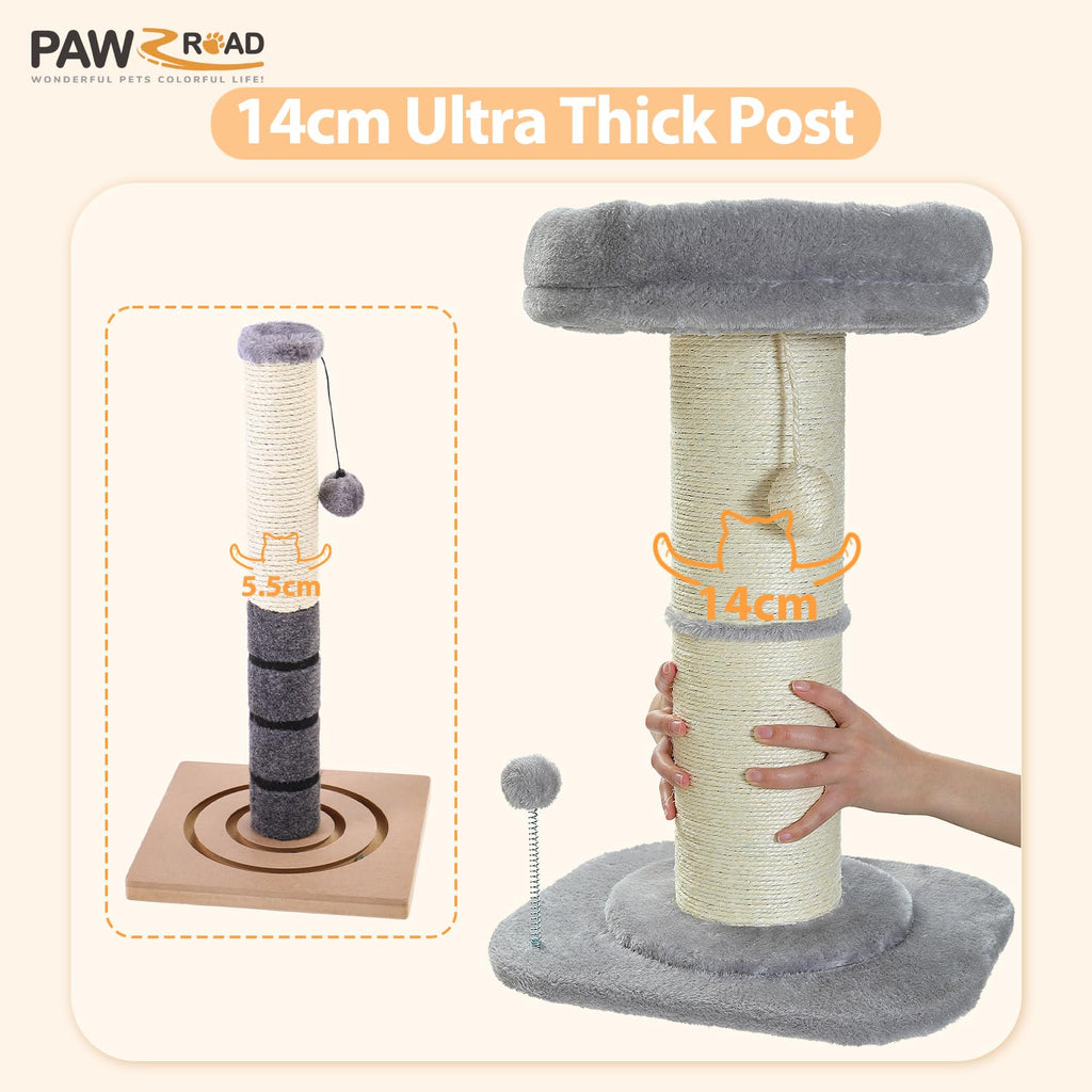 PAWZ Road Tall Cat Scratching Post with Plush Bed and Sisal Rope – Grey