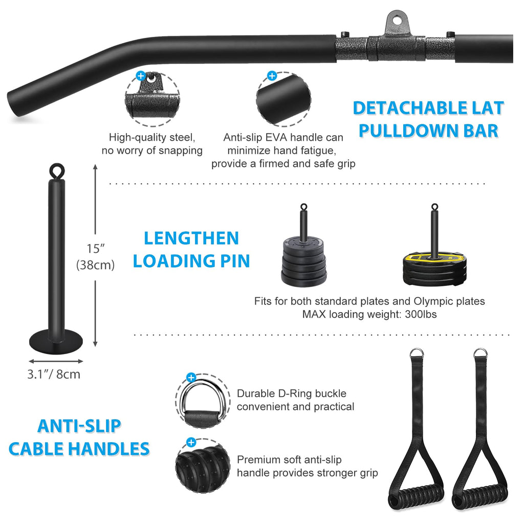 FASPUP Home Gym Cable Pulley System – LAT Pull Down & Arm Workout Kit