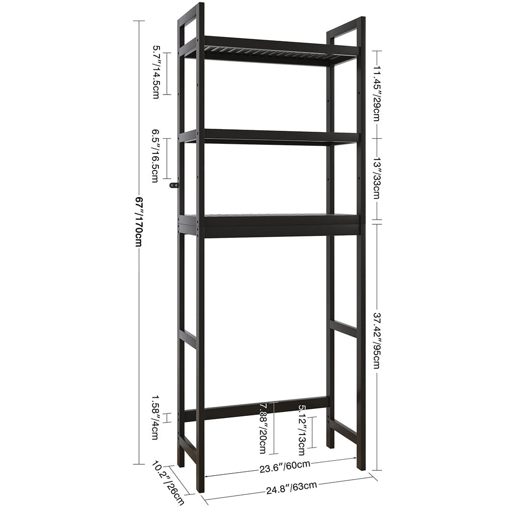 SMIBUY Bamboo Over-The-Toilet Storage Rack | 3-Tier Adjustable Shelf - Black