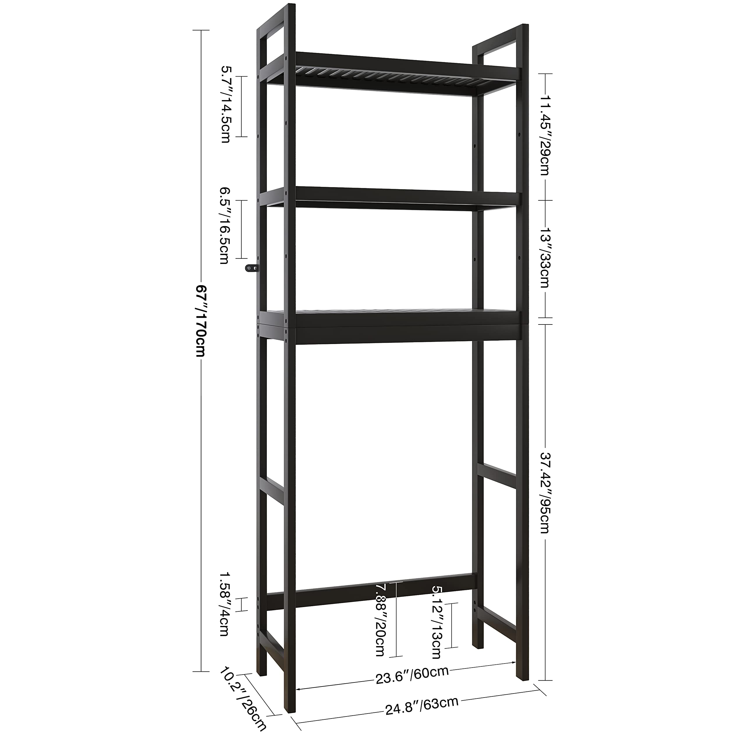 SMIBUY Bamboo Over-The-Toilet Storage Rack | 3-Tier Adjustable Shelf - Black