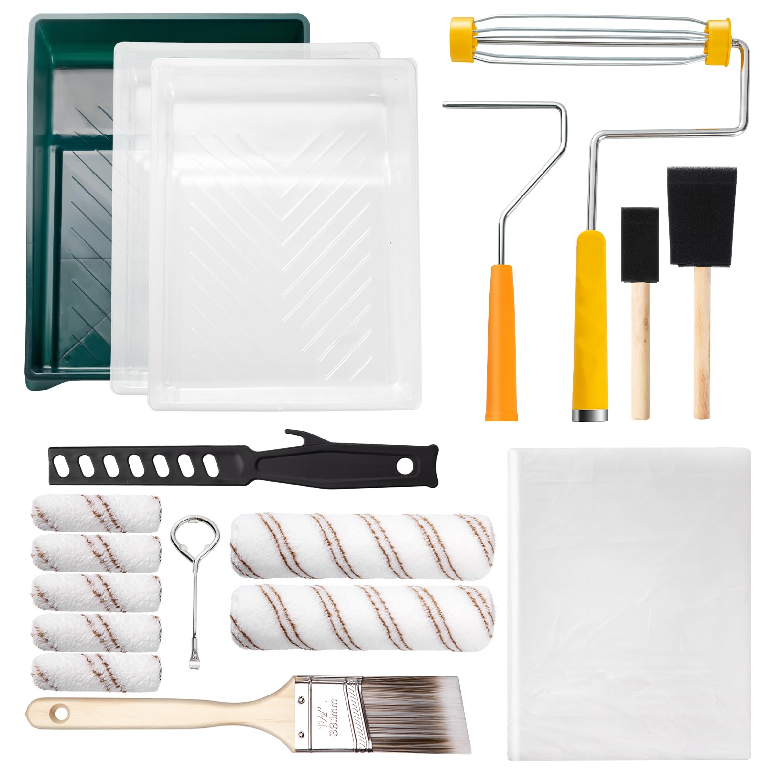 Mister Rui 18-Piece Paint Roller and Brush Set for Wall Painting