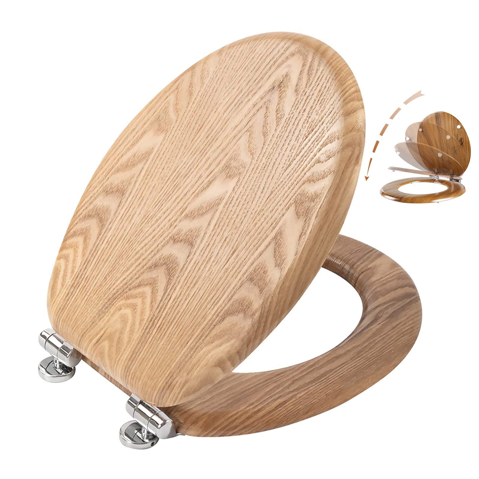 Angel Shield Solid Oak Soft Close Toilet Seat with Quick Release Hinges