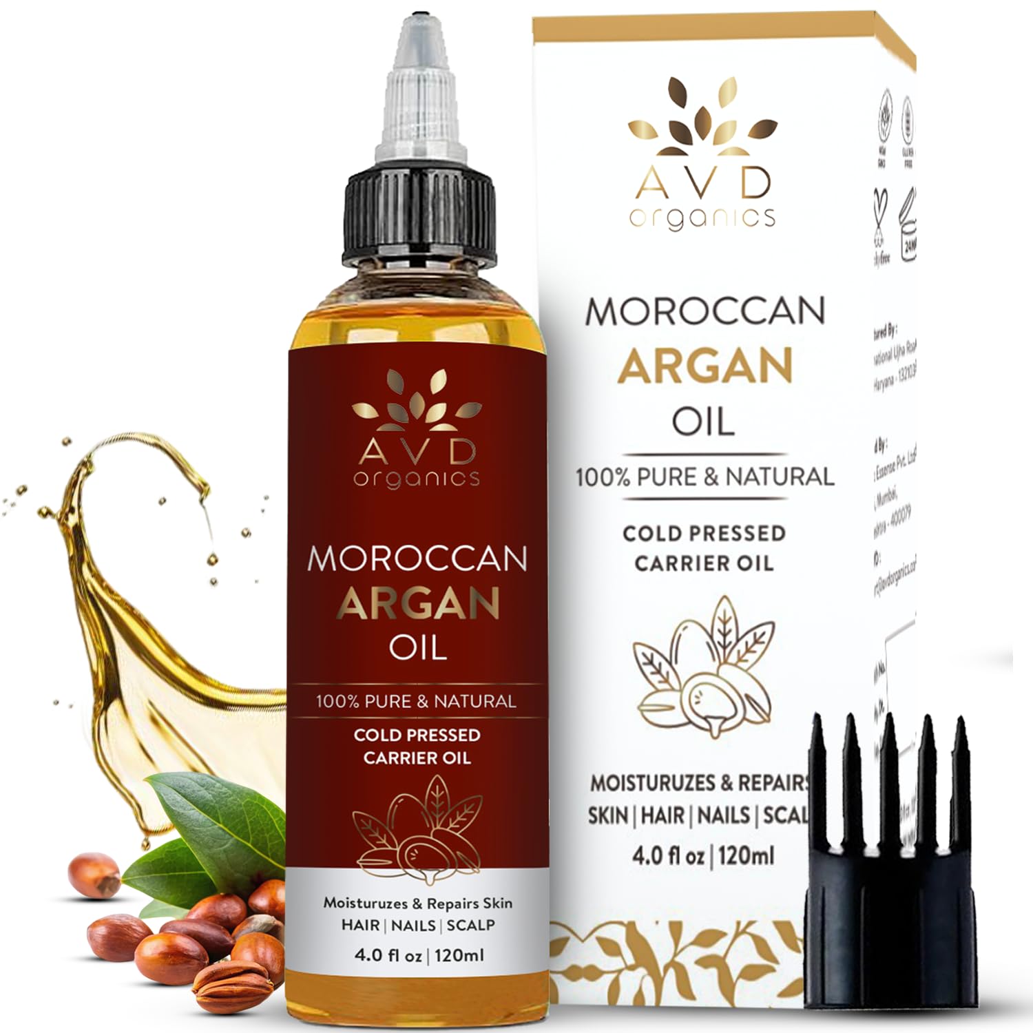 AVD Organics 100% Pure Moroccan Argan Oil for Hair, Skin & Nails - 120ml