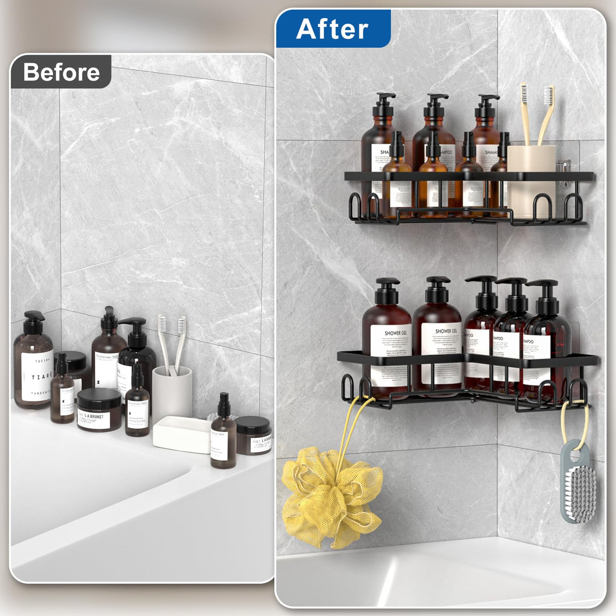 Diwoker Corner Shower Caddy, Adhesive Bathroom Storage Black, 2-Pack