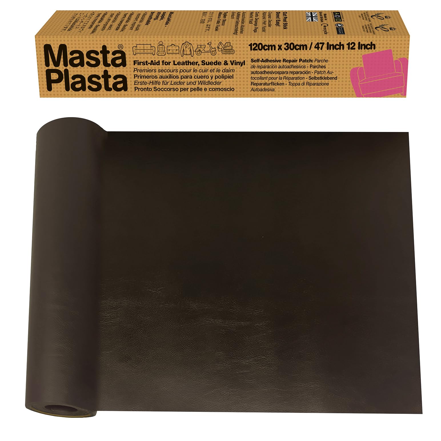 MastaPlasta Leather Repair Patch – Dark Brown XL Adhesive Strip 120x30cm
