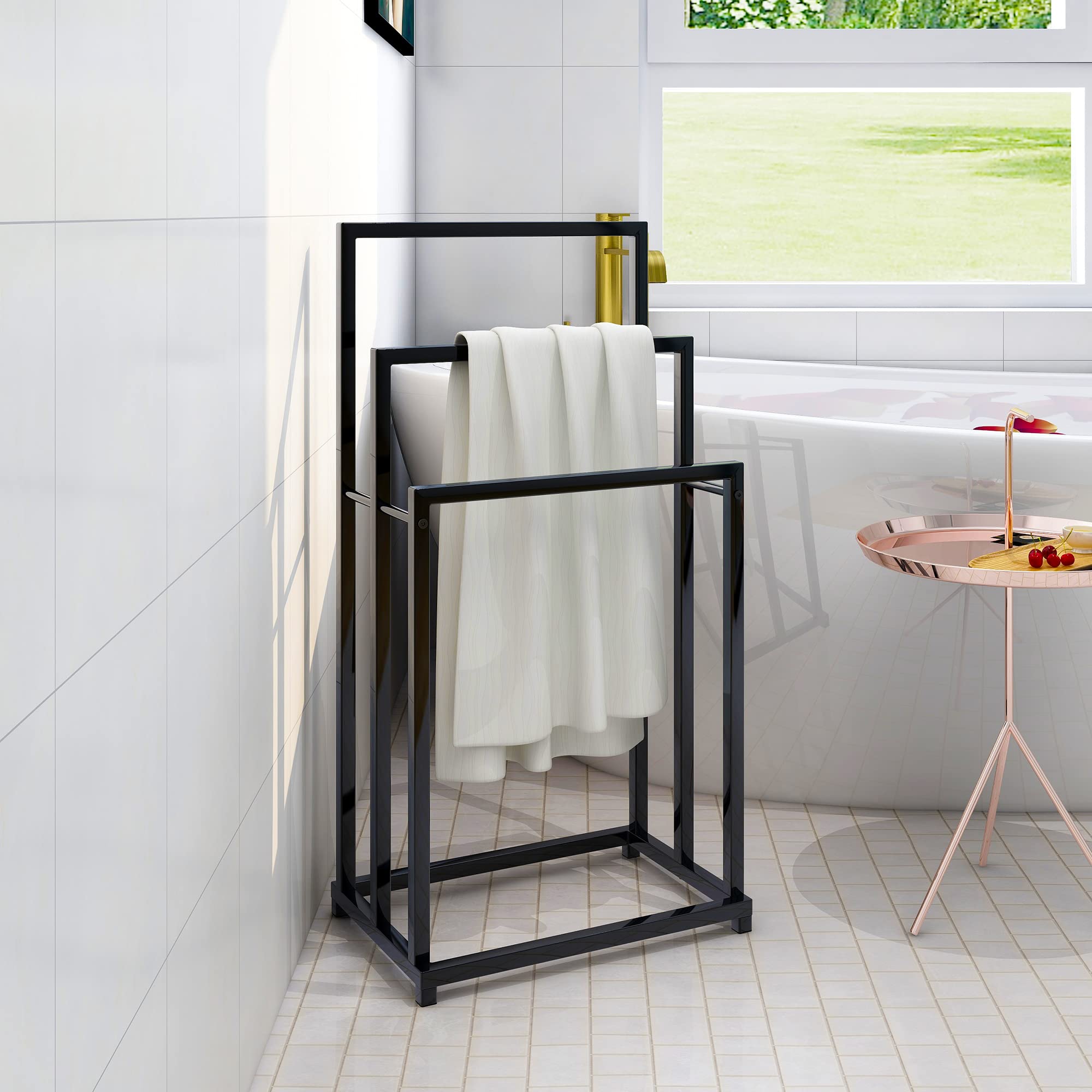 3-Tier Freestanding Metal Towel Rack – Modern Black Organizer