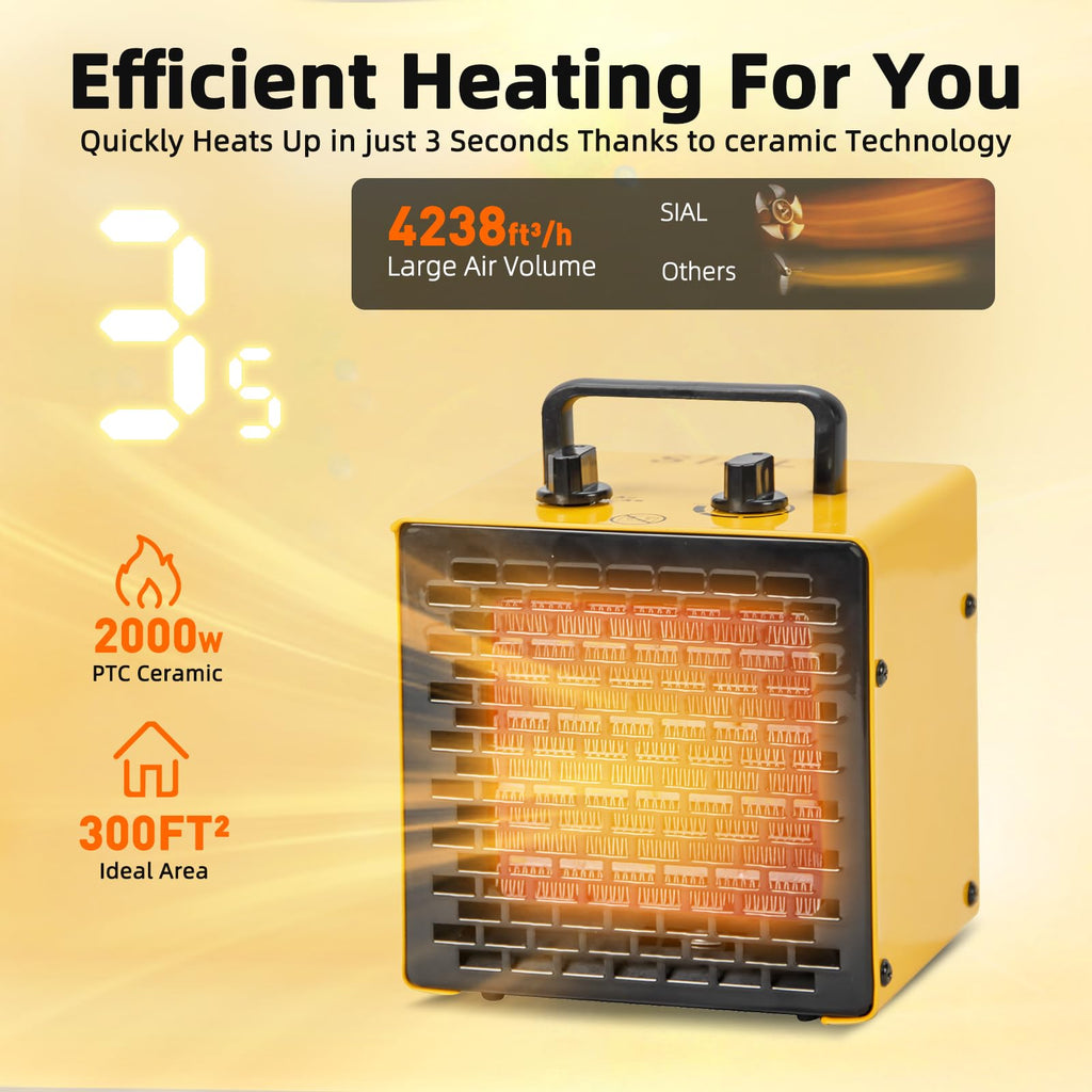 SIAL 2000W Ceramic Space Heater – Portable Desk Fan with Thermostat