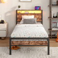 BORPHOM Single Bed Frame with Storage Headboard, LED Lights & USB Ports