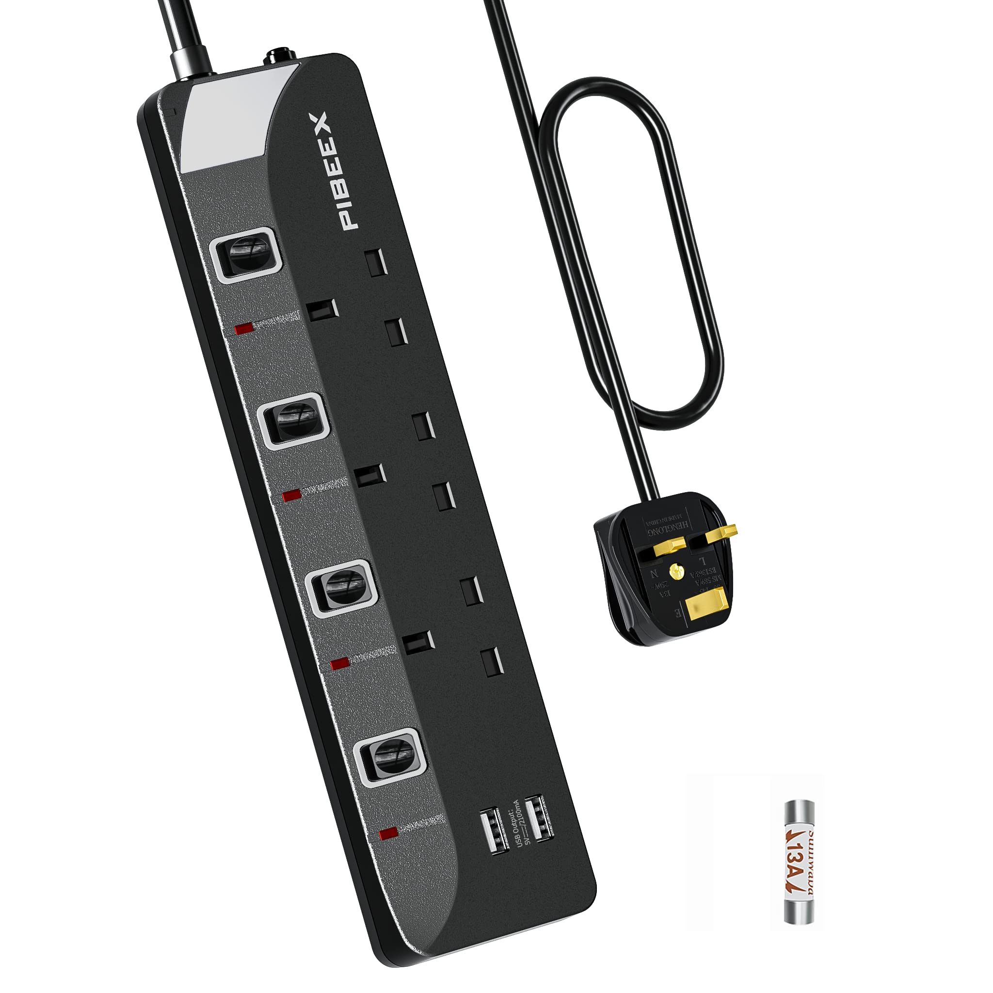 Jolof Store 5M Extension Lead - 3 Way Power Strip with 2 USB Ports