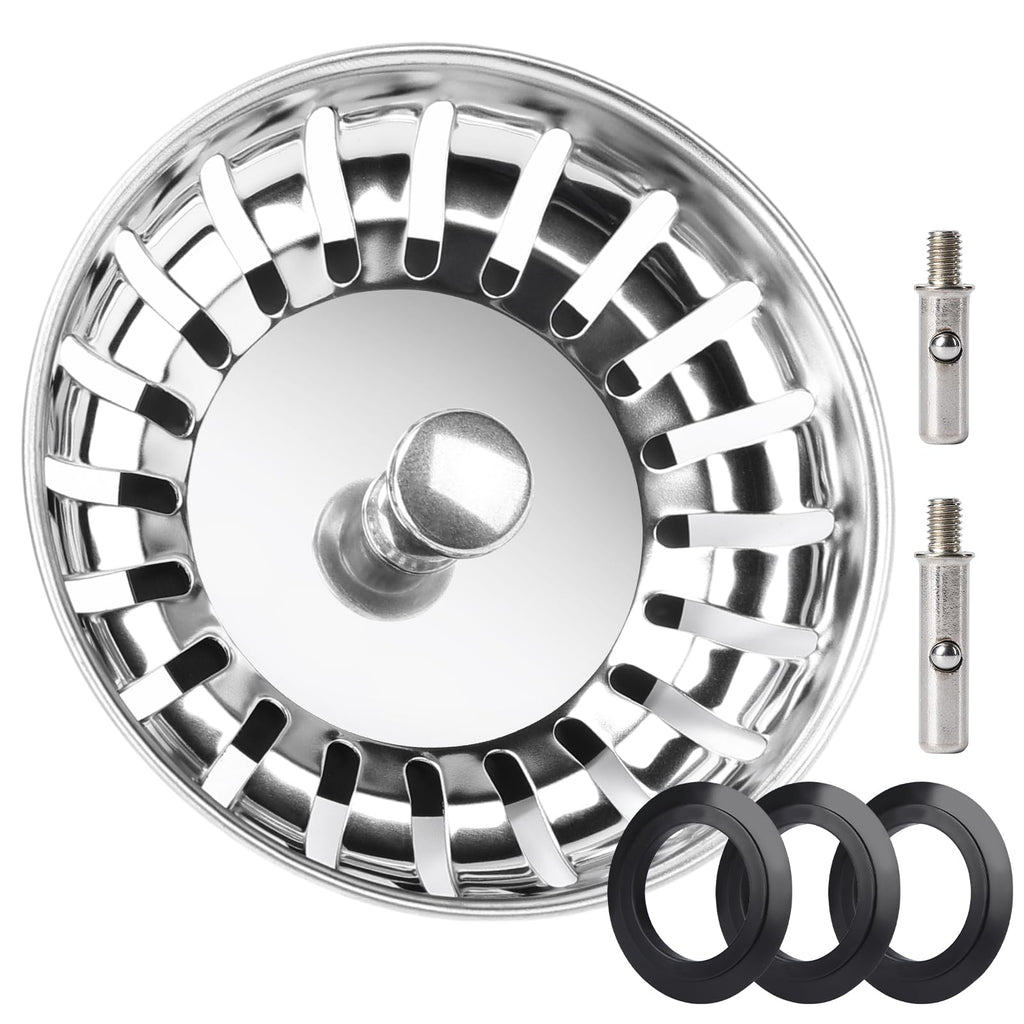 Kitchen Sink Plug Strainer, Stainless Steel Sink Plug Replacement for 80mm Old Plug Size, Food Hair Catcher Drain Stopper, Pop Up Sink Drainer Plug