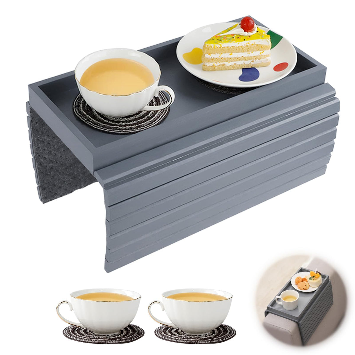 SHILIPAIJC Sofa Arm Tray, Armchair Tray Sofa Arm Table with Cup Mats - image 1