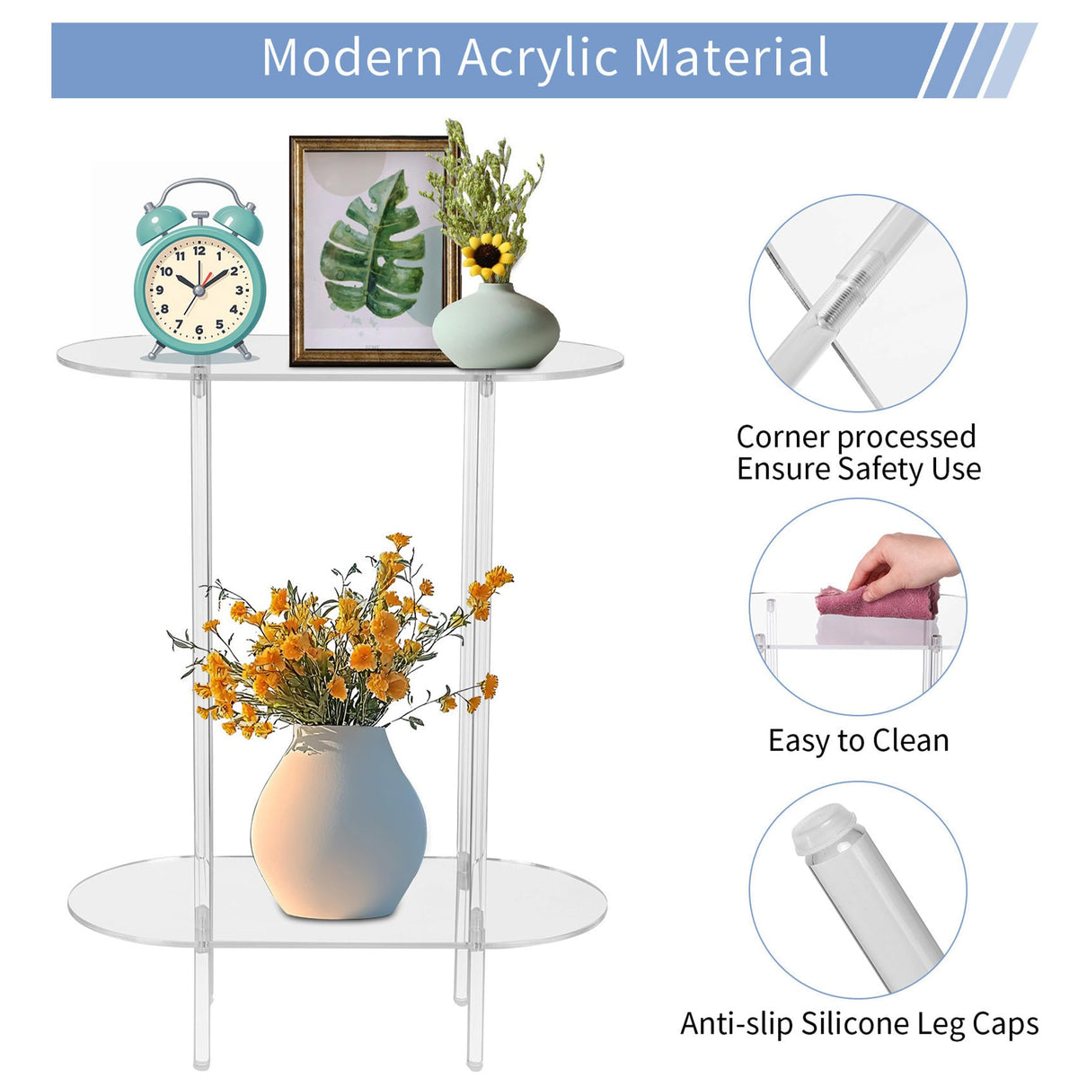 Coolcapis Clear Acrylic Side Table – Small Acrylic End Table, Thin Bedside Night Stand Skinny Living Room Clear Office furniture Oval