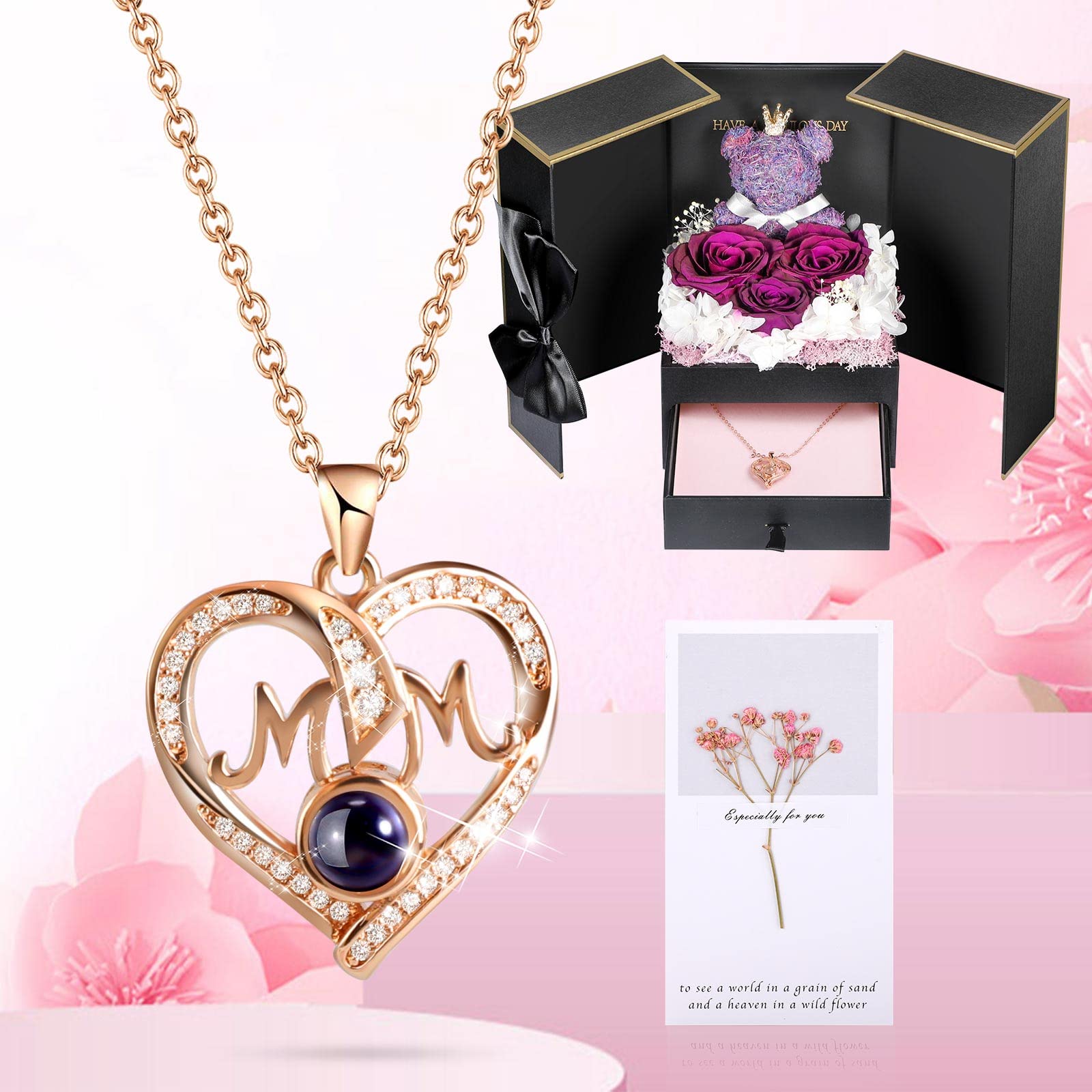 ADDWel Preserved Purple Rose Gift Box with I Love You Mum Necklace