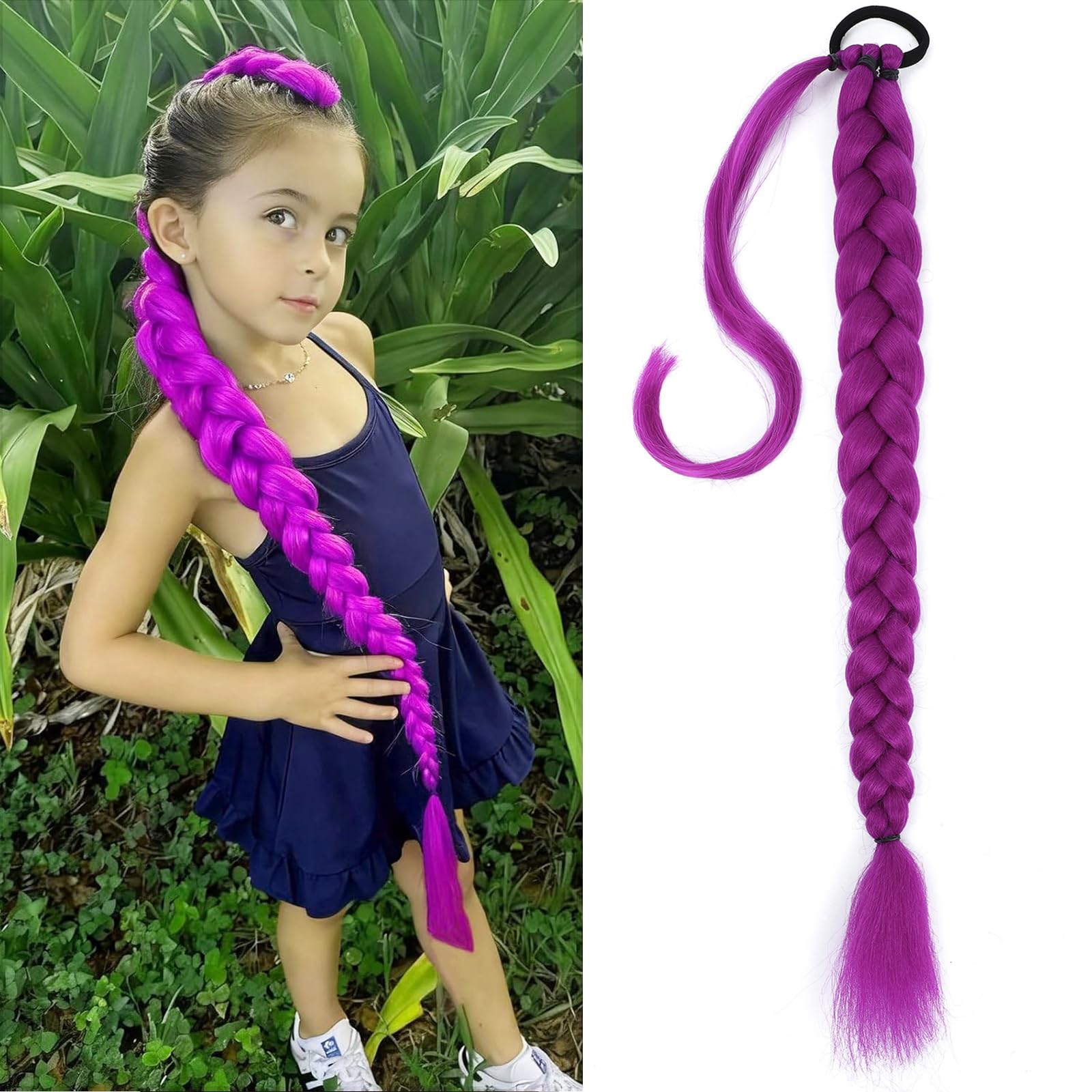 Purple Braided Ponytail Extension – 24 Inch Synthetic Hair