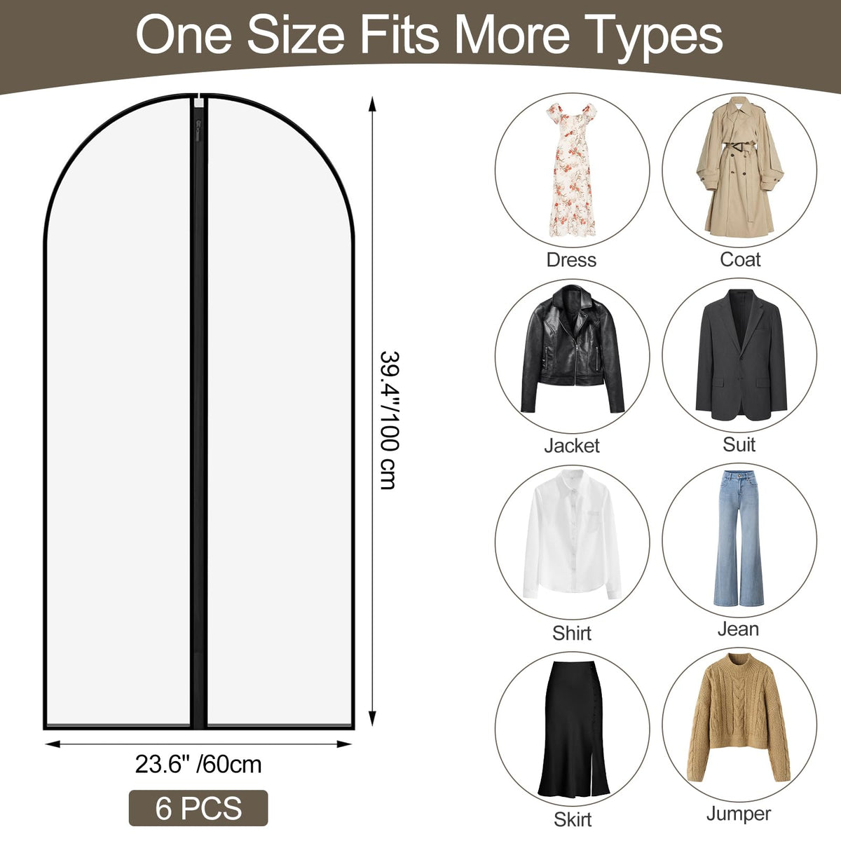Pwsap 40in Garment Bags 6 Pack Clothing Covers Translucent Suit Bag - image 2