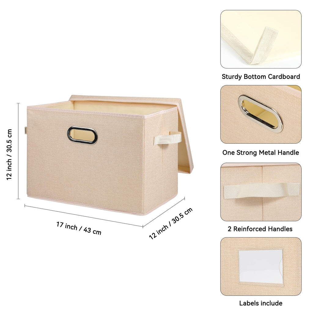 Voova 3-Pack Large Linen Fabric Storage Bins with Lids – Stackable Organizers
