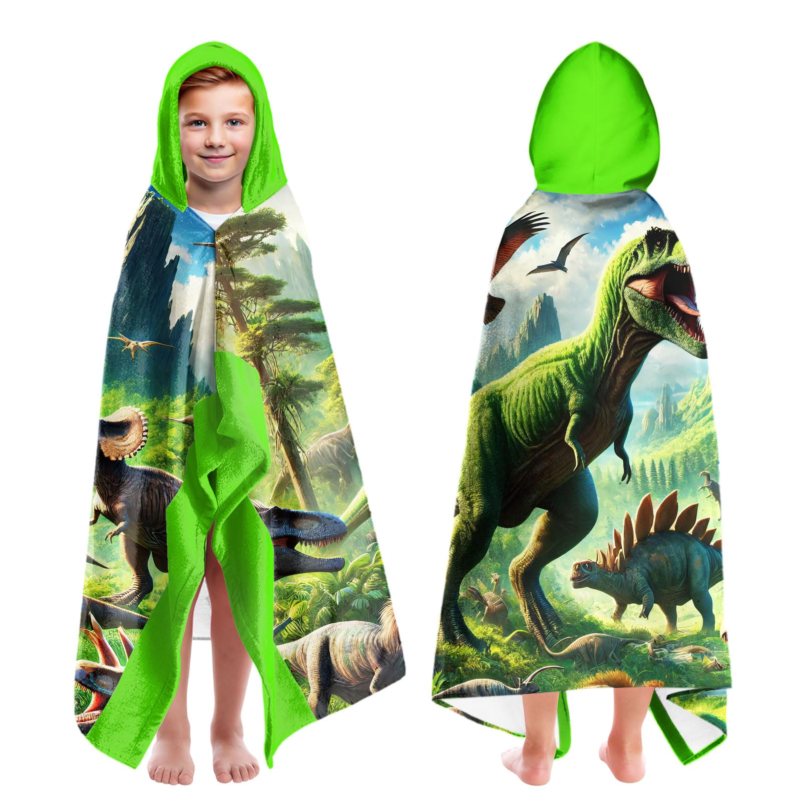 Jolof Store Dinosaur Hooded Beach Towel for Kids – Green 30x50 Inch Wrap