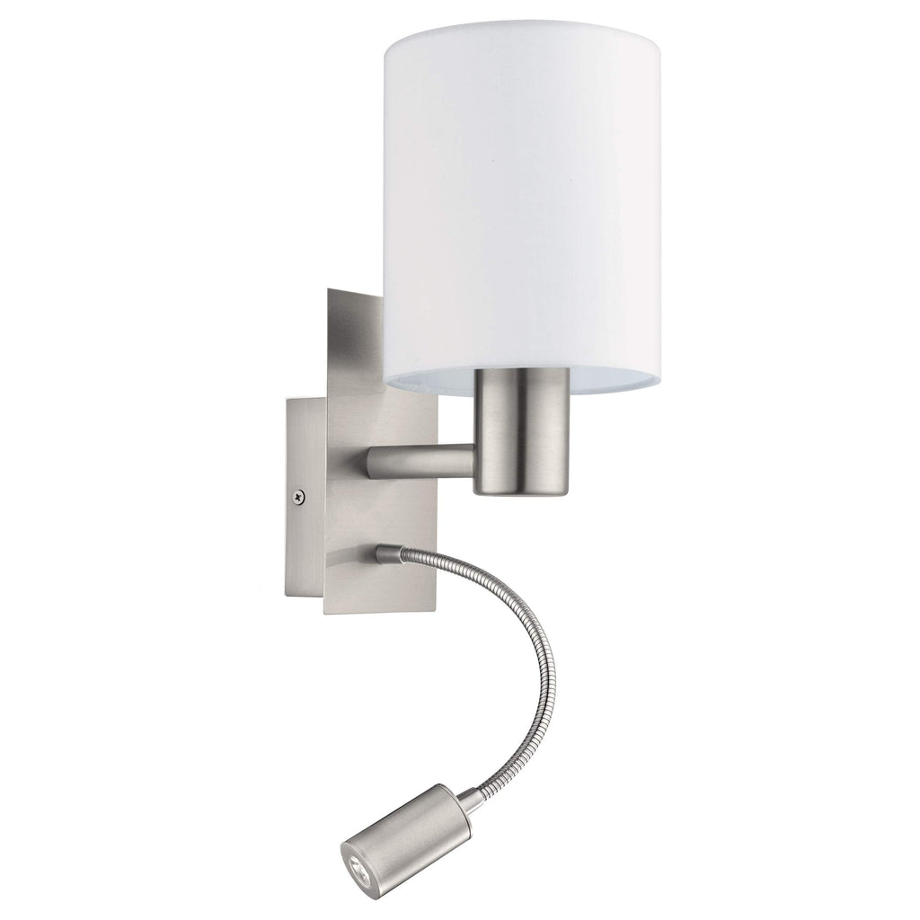 Eglo Pasteri LED Wall Light – White Fabric Shade & Flexible Reading Lamp