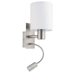 Eglo Pasteri LED Wall Light – White Fabric Shade & Flexible Reading Lamp