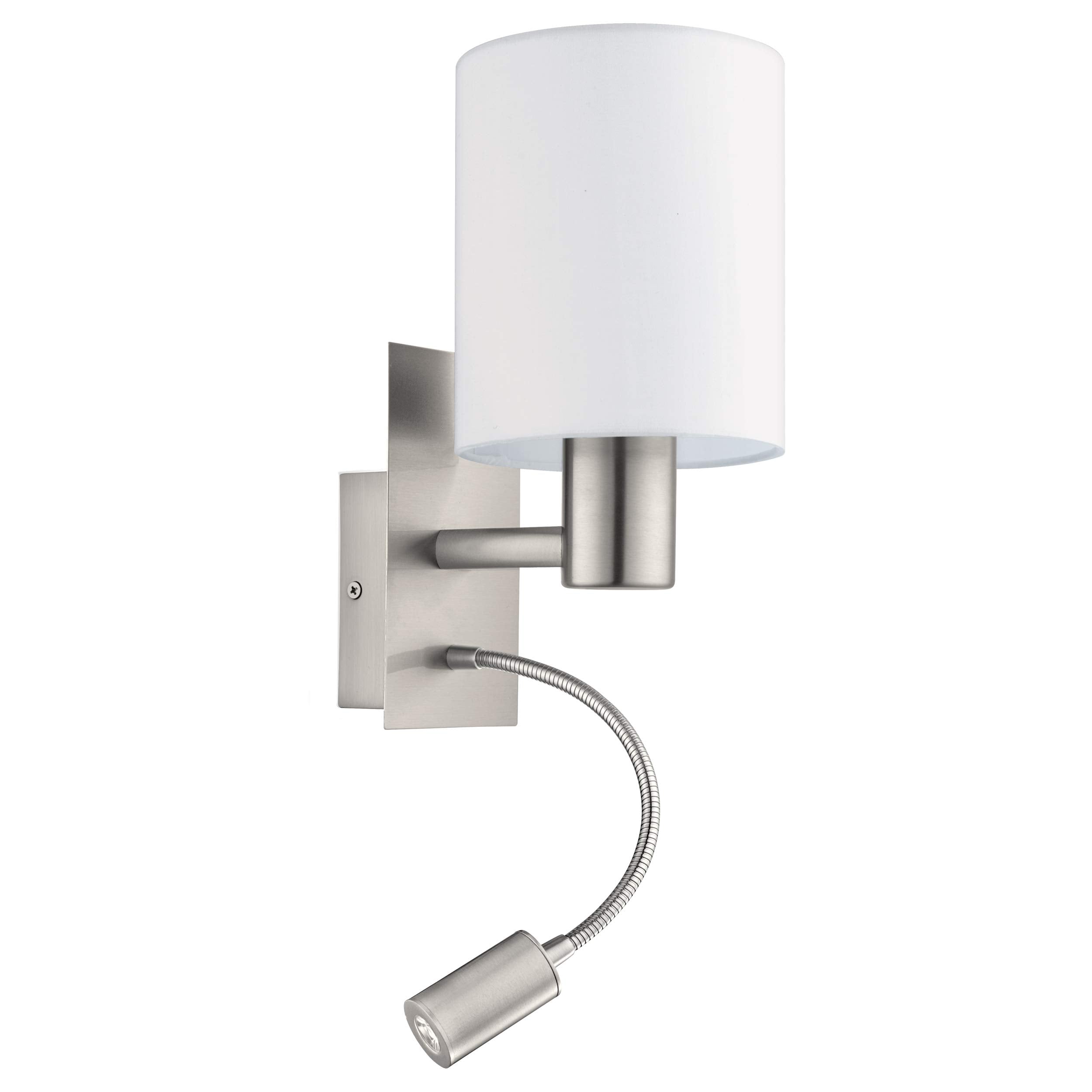 Eglo Pasteri LED Wall Light – White Fabric Shade & Flexible Reading Lamp
