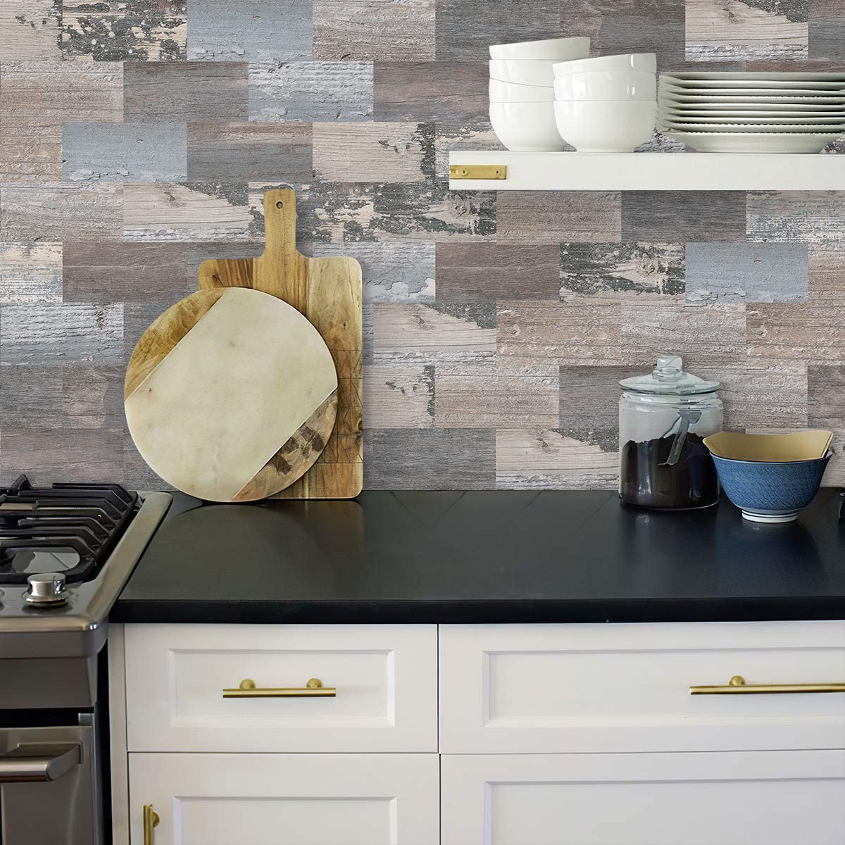DEWOO Peel and Stick Wall Tiles – Rustic Wood Effect PVC Panels (20-Pack)