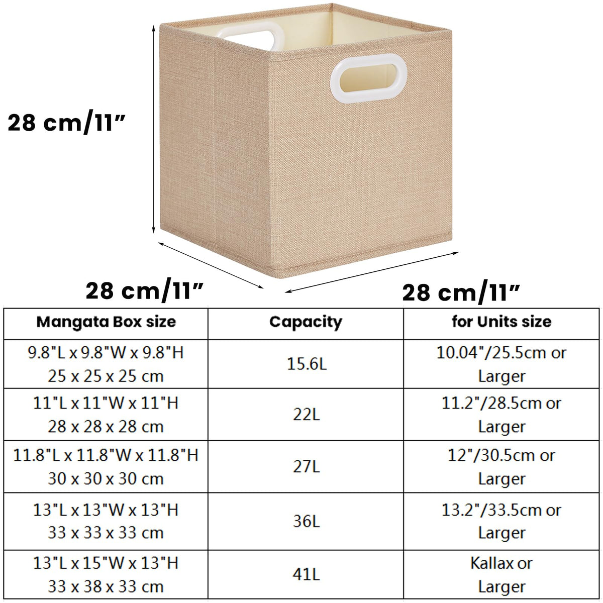 Mangata Cube Storage Boxes 28x28x28cm, Light Khaki, 3Pcs