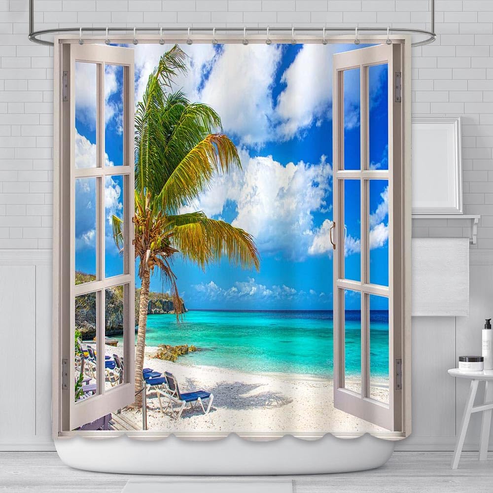 Jolof Store Tropical Beach Shower Curtain | 180x180cm Waterproof Polyester