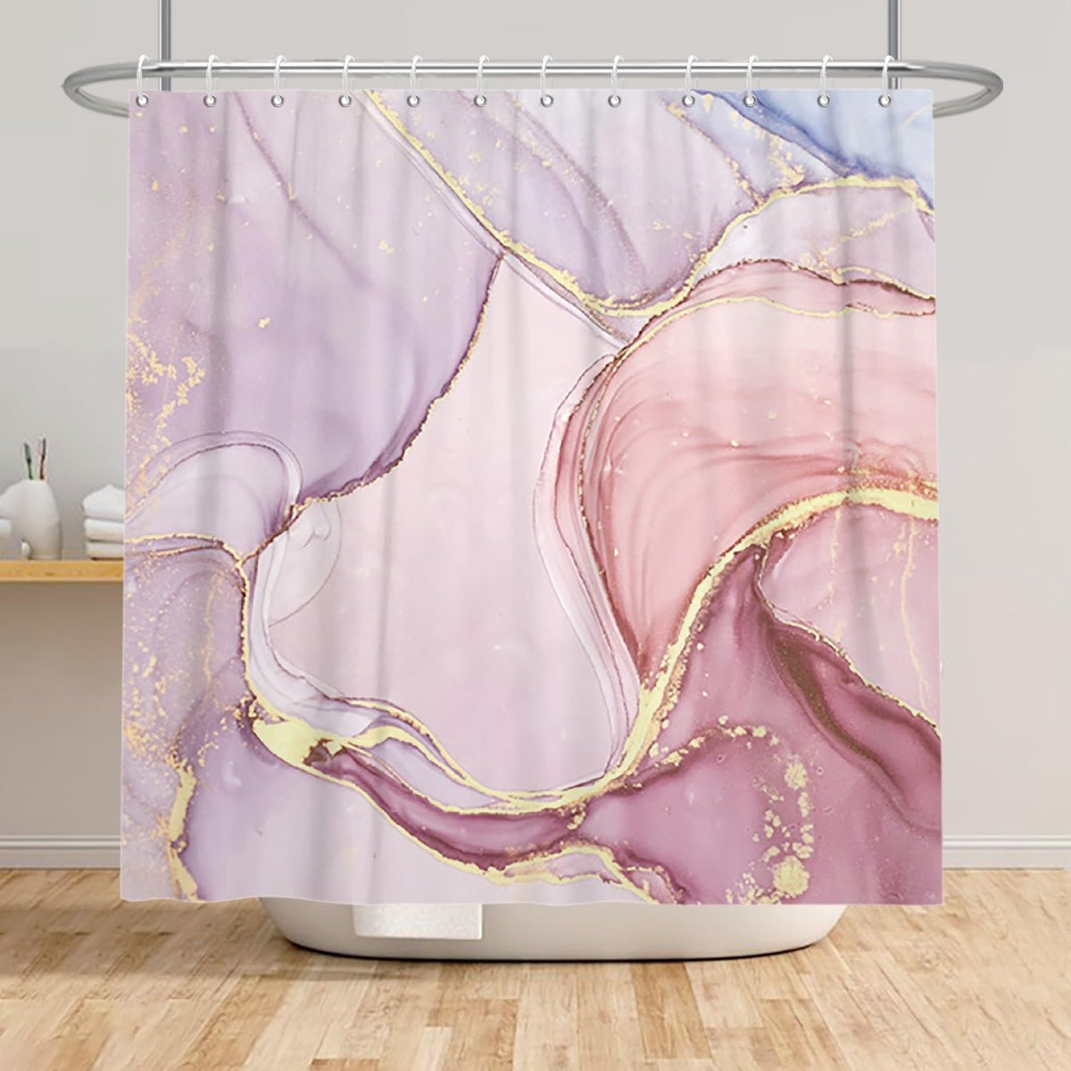 Xiaoterna 180x180cm Marble Shower Curtain Abstract Pink Gold Dots Waterproof Polyester Bathroom Curtain Luxury Modern Aesthetic Artistic Washable - image 4