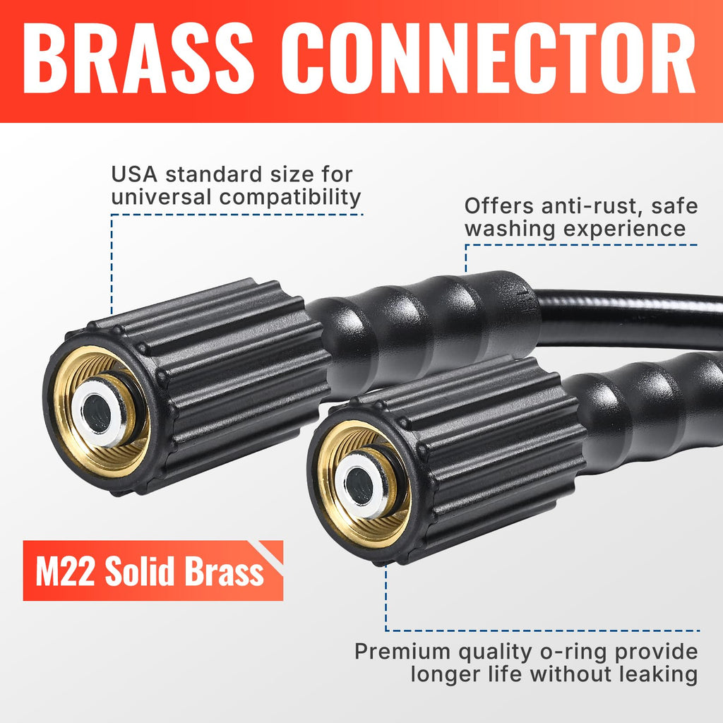 YAMATIC Pressure Washer Hose | 50FT 3200 PSI Kink Resistant M22 Replacement
