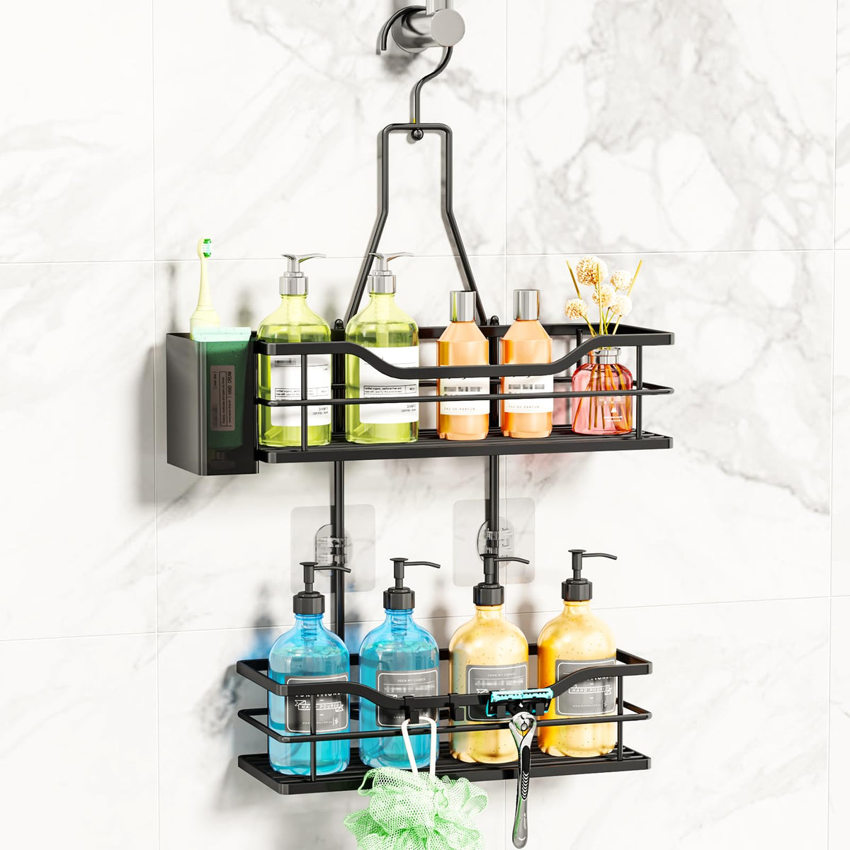 SWTYMIKI Shower Caddy Hanging Organiser-2-Tier No Drill Shower Organiser with 360° Rotating Hook - image 2