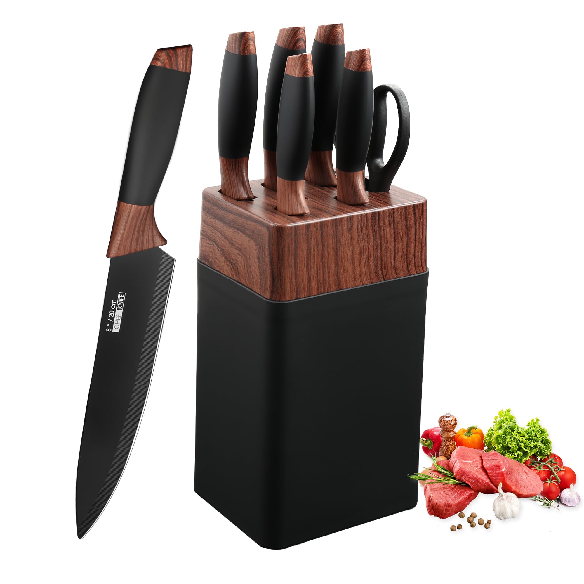Jolof Store 7-Piece Kitchen Knife Set | Nonstick Sharp Knives with Block