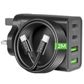 65W GaN 4-Port USB C UK Wall Charger with 2M 240W Cable