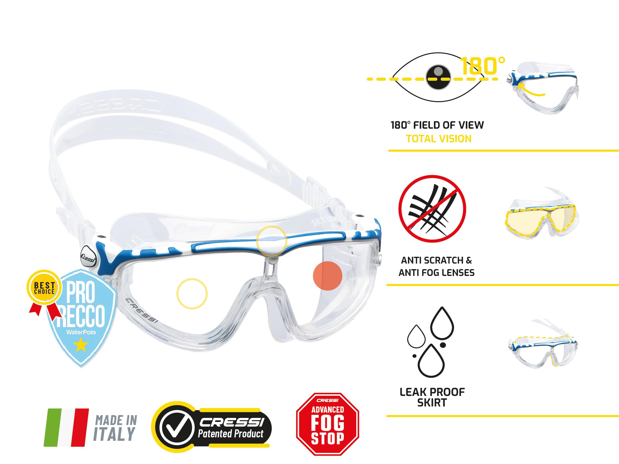 Cressi Skylight Swimming Goggles – Mirrored Lens Anti-Fog Silicone