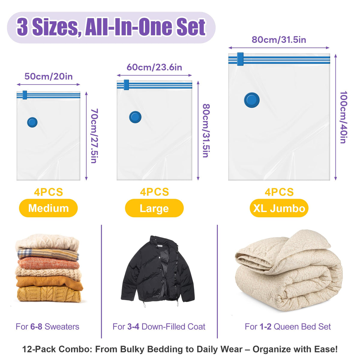 Vacuum Storage Bags- 12Pack 4XL/4L/4M Vacuum Bags for Travel - image 2
