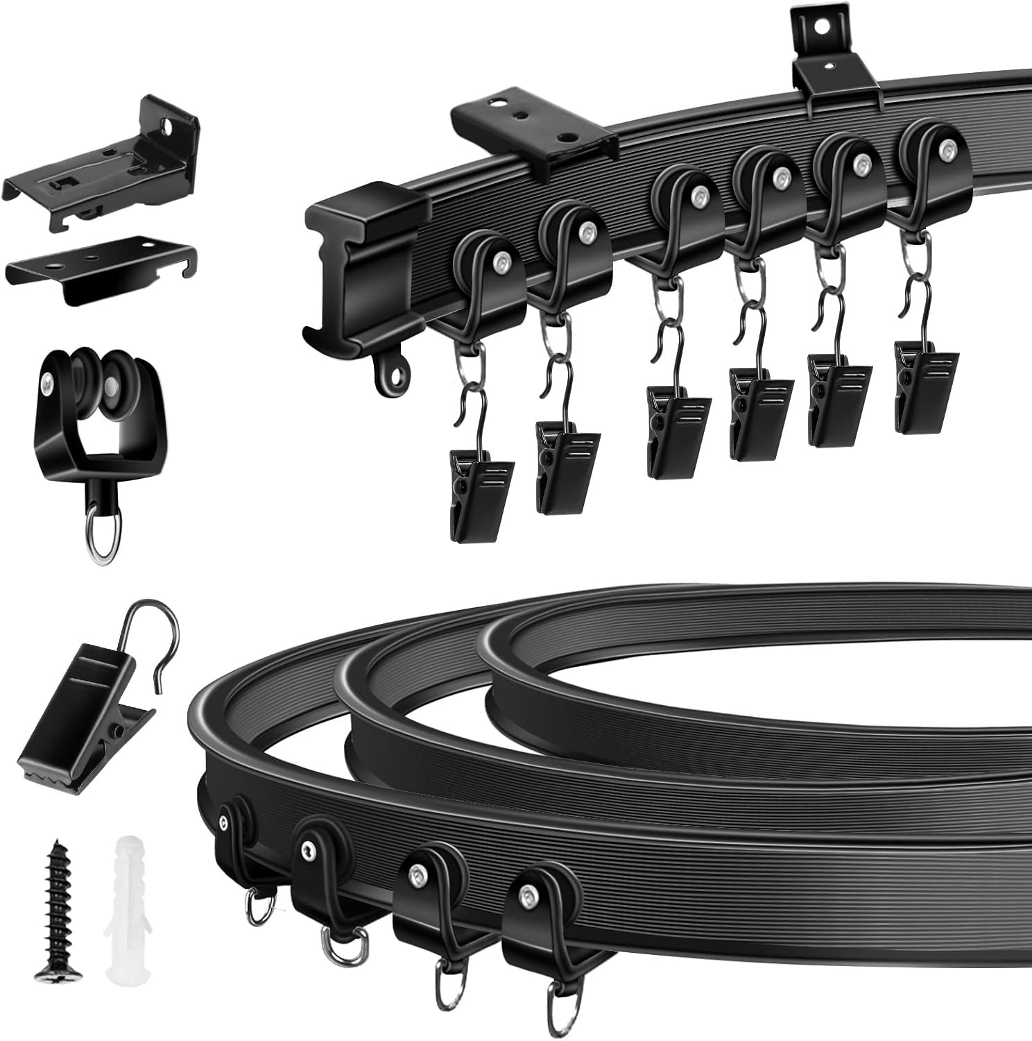 KOLAKO 12Ft Bendable Curtain Track - Heavy Duty Flexible Rail for Bay Window