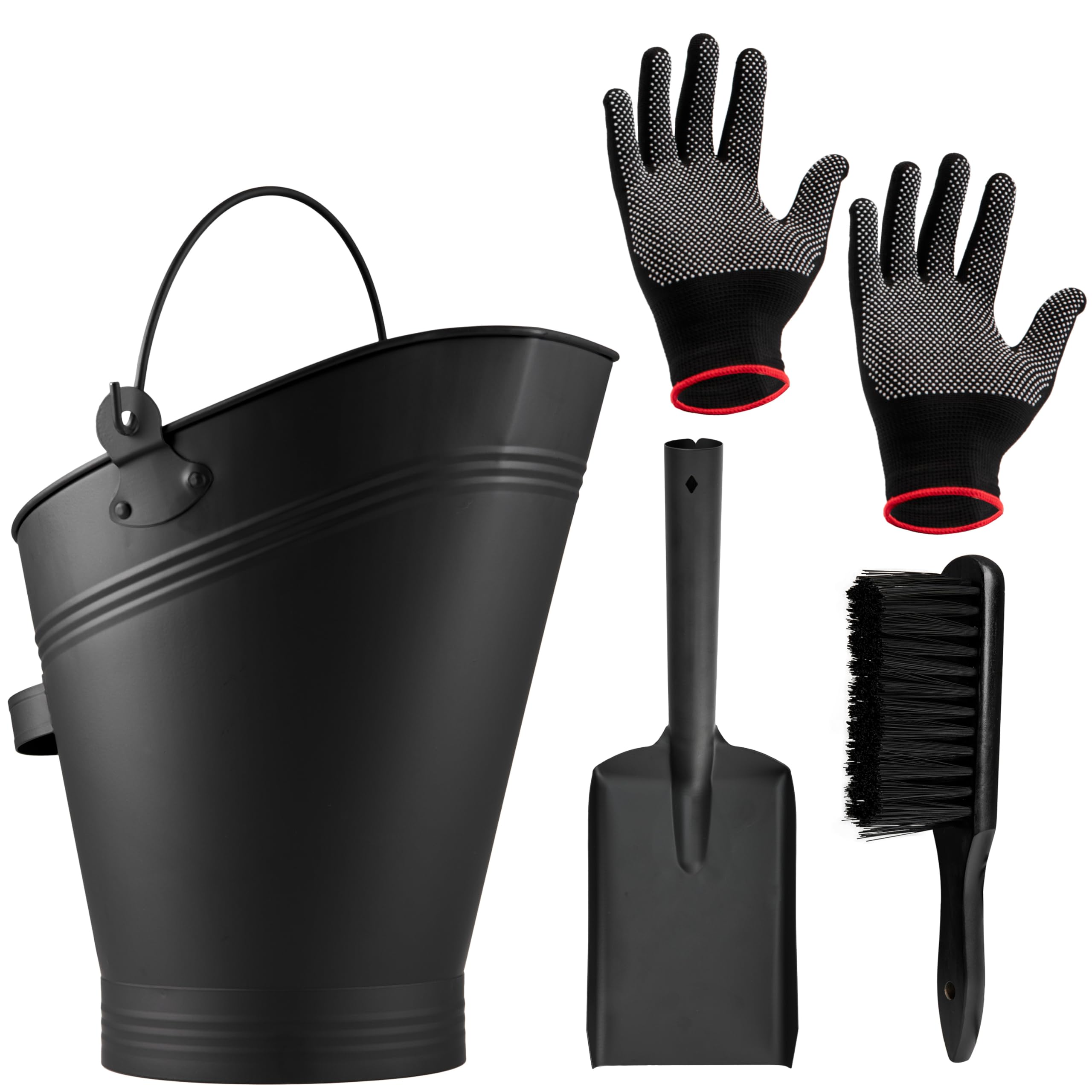 Deco Express 4 Piece Fireplace Tools Set – Coal Scuttle, Shovel & Brush