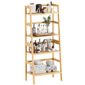 HITNET 4-Tier Bamboo Ladder Shelf | Freestanding Bookcase & Plant Stand