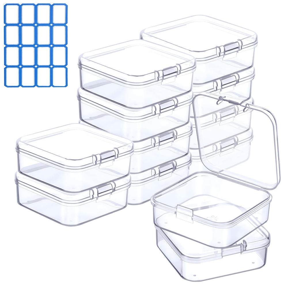 Qualsen 12 Pieces Small Clear Plastic Storage Boxes with Lids, Rectangular Craft Storage Box for Collecting Beads, Earrings, Jewelry, Seeds, Coins - image 1